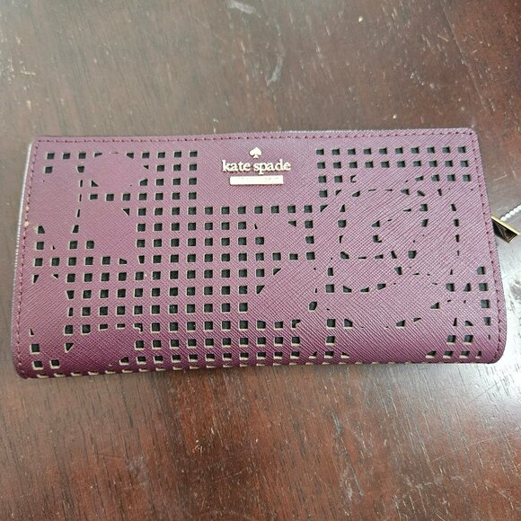 Kate Spade New York Women's Cameron Street Perforated Stacy Wallet, Deep Plum - Picture 1 of 3